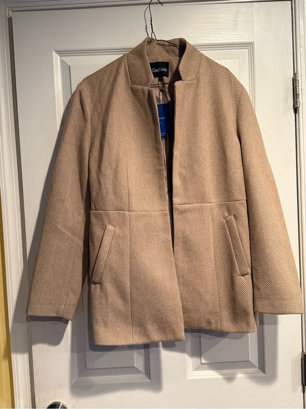 Chaps Women's Tan Herringbone Zip-Up Blazer Jacket